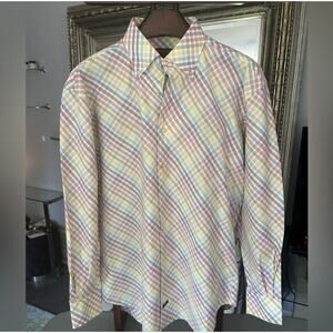 Robert Talbott Men's Small Short Sleeve Button Down Shirt Rainbow Plaid Check